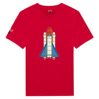 Rotes Shirt mit Comicraketendruck