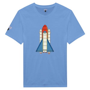 Hellblaues Shirt mit Comicraketendruck