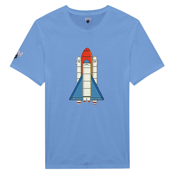Hellblaues Shirt mit Comicraketendruck