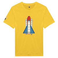 Gelbes Shirt mit Comicraketendruck